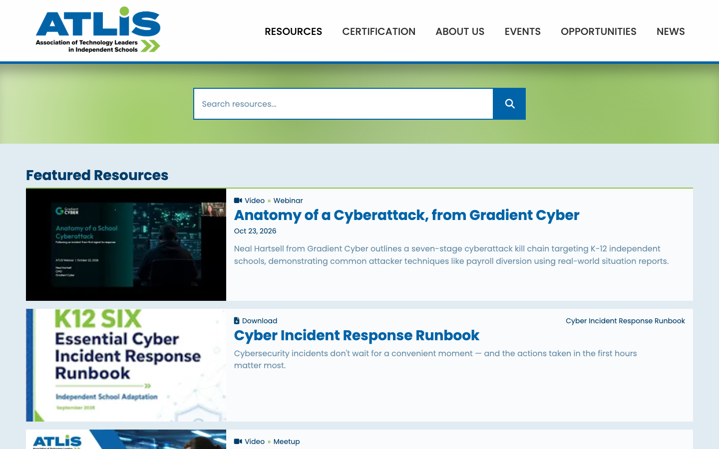 ATLIS resource library homepage